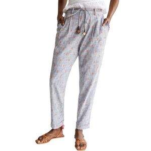 Anthropologie Ollari New York Embroidered Cotton Pants Boho Trousers Tassel Soft